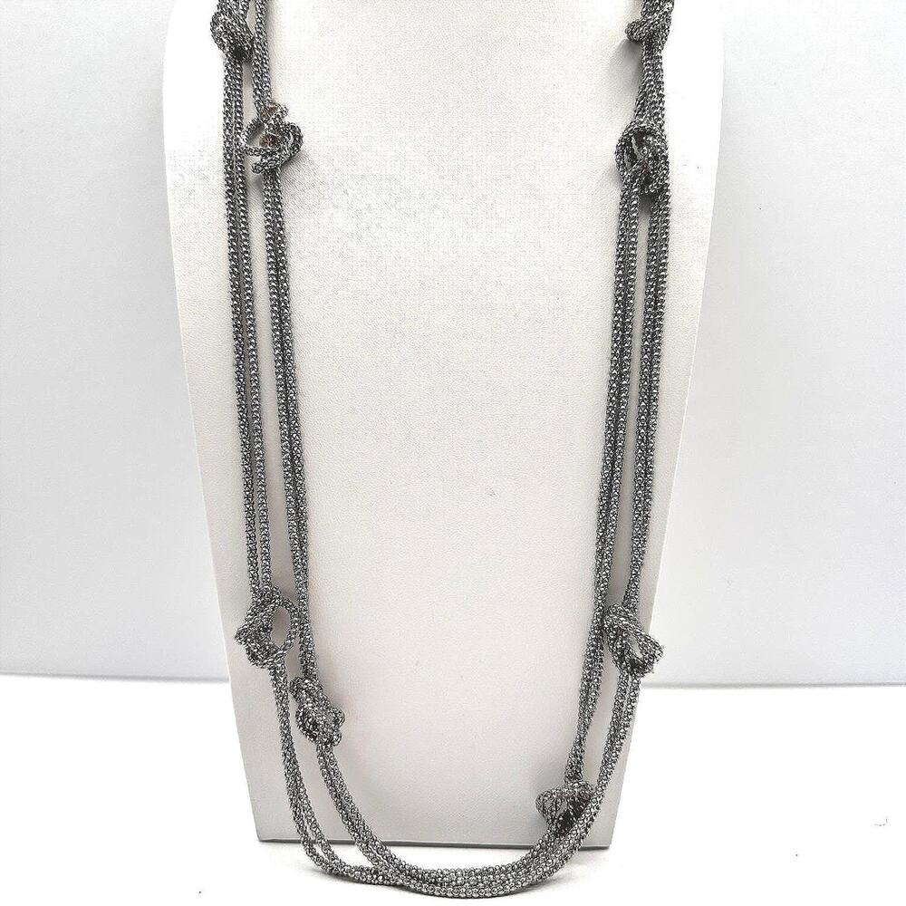 Vintage 90s Multi Strand Silver Tone Knotted Mesh Popcorn Chain Necklace Jewelry